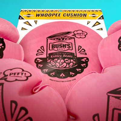 A custom Whoopee cushion depicting Kidney Beans.